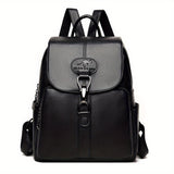 1pc Simple Black Backpack, Students Commuter Bag For Daily Use, Large Capacity Backpack, Casual Versatile Women's Backpack