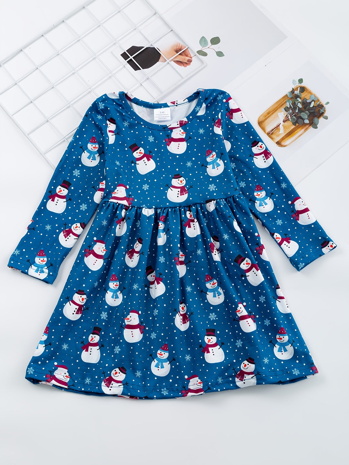 Adorable Snowman Graphic Long Sleeve Dress for Toddler Girls - Soft, Casual, and Cute Winter Outfit for Autumn and Spring - Perfect for Little Princesses and Holiday Parties