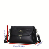 Trendy Genuine Leather Square Crossbody Bag, Waterproof Leaf Embossed Shoulder Bag, Perfect Sling Bag For Daily Use