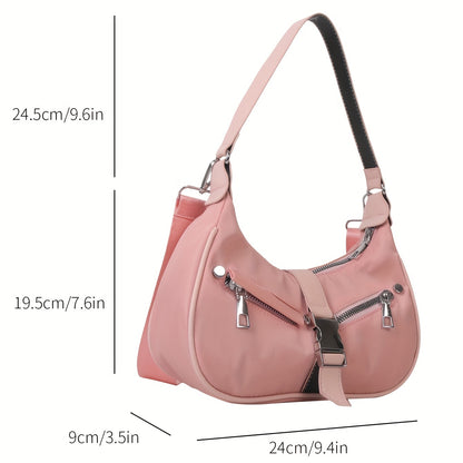 Solid Color Fashion Underarm Bag, Simpl Casual Nylon Baguette Bag, Stylish All-match Shoulder Bag & Crossbody Bag For Women & Girls