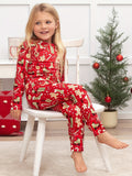 2 Pcs Girl's Casual Underwear Set, Cute Christmas Print Round Neck Long Sleeve & Trousers, Comfy & Skin-friendly Set, Ideal For Daily & Outdoor Wear, As Gift