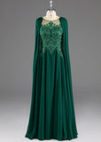 kamahe Dark Green A-Line Lace Appliques Chiffon Prom Dress