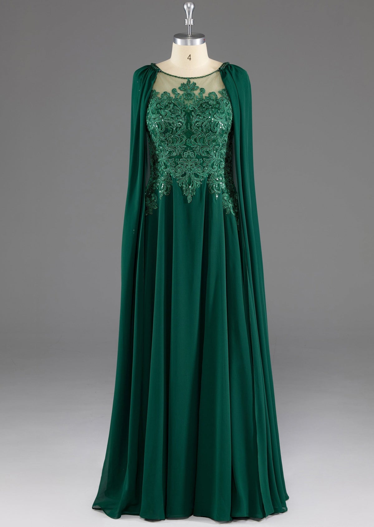 kamahe Dark Green A-Line Lace Appliques Chiffon Prom Dress