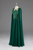 kamahe Dark Green A-Line Lace Appliques Chiffon Prom Dress