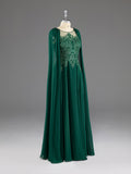 kamahe Dark Green A-Line Lace Appliques Chiffon Prom Dress