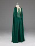 kamahe Dark Green A-Line Lace Appliques Chiffon Prom Dress