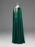 kamahe Dark Green A-Line Lace Appliques Chiffon Prom Dress