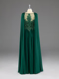 kamahe Dark Green A-Line Lace Appliques Chiffon Prom Dress