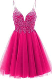 A-line Straps Appliques Tulle Short Homecoming Dress