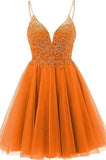 A-line Straps Appliques Tulle Short Homecoming Dress