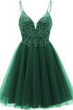 A-line Straps Appliques Tulle Short Homecoming Dress