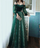 solvbao Beautful Dark Green Tulle Stunning Sequin Bridal Dress, Spaghetti Strap Prom Dress Wedding Party Dresses