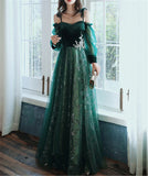 solvbao Beautful Dark Green Tulle Stunning Sequin Bridal Dress, Spaghetti Strap Prom Dress Wedding Party Dresses