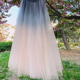 Solvbao Beautiful Blue and Pink Tulle Gradient Long Skirt, Lovely Women Skirts