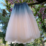 Solvbao Beautiful Blue and Pink Tulle Gradient Long Skirt, Lovely Women Skirts