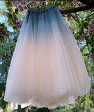 Solvbao Beautiful Blue and Pink Tulle Gradient Long Skirt, Lovely Women Skirts