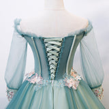 Solvbao Beautiful Light Green Ball Gown Long Sleeves Party Dress with Lace, Sweet 16 Gown Formal Dresses