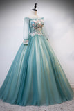 Solvbao Beautiful Light Green Ball Gown Long Sleeves Party Dress with Lace, Sweet 16 Gown Formal Dresses