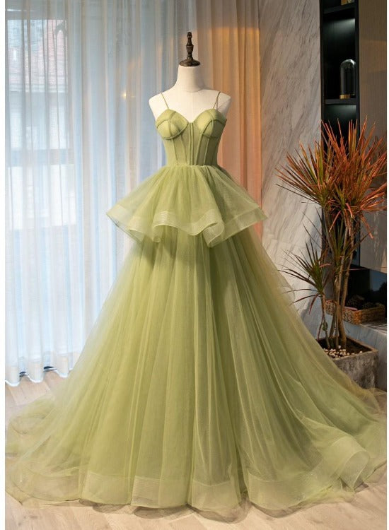 solvbao Beautiful Light Green Sweetheart Layers Princess Formal Gown, Green Tulle Long Party Dress