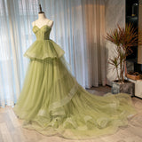 solvbao Beautiful Light Green Sweetheart Layers Princess Formal Gown, Green Tulle Long Party Dress