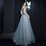 Solvbao Beautiful Pretty Bue Beaded Off Shoulder Long Formal Dress Party Dress, Blue Evening Gowns