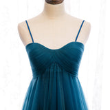 Solvbao Beautiful Teal Blue Tulle Straps Long High Waist Prom Dress, Blue Evening Party Dresses