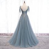 solvbao Custom Beautiful Tulle Lace Beaded Tea Length Straps A-line Prom Dress, New Style Junior Party Dresses