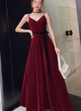 Solvbao Beautiful Wine Red Velvet Long Party Dress Prom Dress, Dark Red Evening Dresses