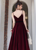 Solvbao Beautiful Wine Red Velvet Long Party Dress Prom Dress, Dark Red Evening Dresses