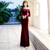 Solvbao Beautiful Wine Red Velvet Mermaid Long Evening Dress Party Dress, Long Evening Dresses