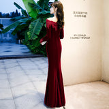 Solvbao Beautiful Wine Red Velvet Mermaid Long Evening Dress Party Dress, Long Evening Dresses