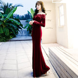 Solvbao Beautiful Wine Red Velvet Mermaid Long Evening Dress Party Dress, Long Evening Dresses