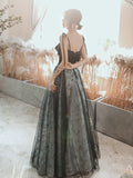 Solvbao Black Velvet and Lace Tulle Straps Long Party Dress, Black Evening Dress Prom Dresses