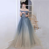 Solvbao Blue Gradient Beaded Off Shoulder Long Party Dresses, Blue Evening Dresses Prom Dresses