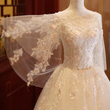 solvbao Charming Beautiful Ivory Tulle with Flowers Long Wedding Party Dress, Tulle Simple Wedding Dress