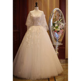 solvbao Charming Beautiful Ivory Tulle with Flowers Long Wedding Party Dress, Tulle Simple Wedding Dress