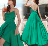 Solvbao Chic Green High Low Homecoming Dress Wedding Party Dress, Simple Green Evening Dresses