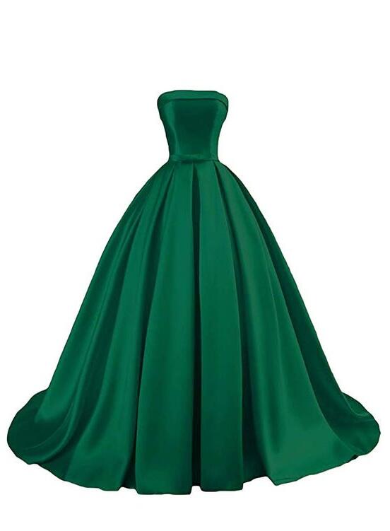 Solvbao Green Satin Ball Gown Princess Evening Dress, Green Formal Dress Prom Dress