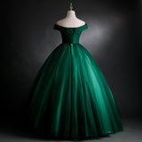 solvbao Dark Green Sweetheart Off Shoulder Long Party Dress with Lace Applique, Green Prom Dress