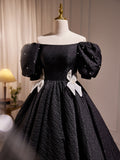 kamahe Elegant Black A-Line Off Shoulder Prom Dress with Beads