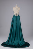 kamahe Elegant Open Back Spaghetti Straps Sweep Train Long Prom Dress