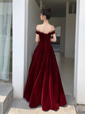 Solvbao Elegant Burgundy Velvet A-line Lace-up Floor Length Party Dress, Dark Red Evening Dress Prom Dress