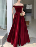 Solvbao Elegant Burgundy Velvet A-line Lace-up Floor Length Party Dress, Dark Red Evening Dress Prom Dress