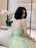 solvbao Beautiful Green Tulle Long Prom Dress with Lace, Green Evening Party Dresses