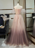 Solvbao Fashionable Pink Off Shoulder Graident Long Lace Party Dress Evening Dress, Pink Formal Dresses