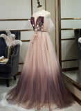 Solvbao Fashionable Pink Off Shoulder Graident Long Lace Party Dress Evening Dress, Pink Formal Dresses