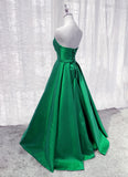 Solvbao Green Satin A-line Floor Length Long Evening Dress Party Dress, Green Long Prom Dress