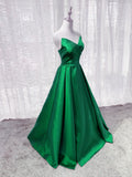 Solvbao Green Satin A-line Floor Length Long Evening Dress Party Dress, Green Long Prom Dress