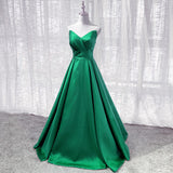 Solvbao Green Satin A-line Floor Length Long Evening Dress Party Dress, Green Long Prom Dress