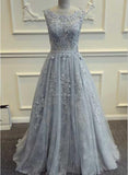 solvbao Grey Prom Dress , Tulle and Lace Evening Gowns, Formal Gowns